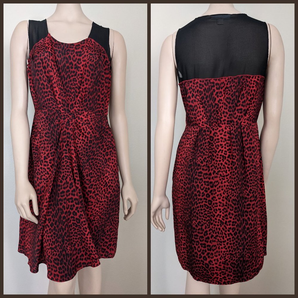 Michael Kors Red Leopard Print Rauched Dress Sz 4